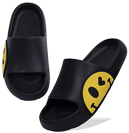 Women Men Beach Slippers Summer Sliders Sandals,EVA Open Toe Soft Slippers,Bathroom Pool Shower Anti-Slip Shoes Flip Flops for Indoor & Outdoor(black,2.5/3)