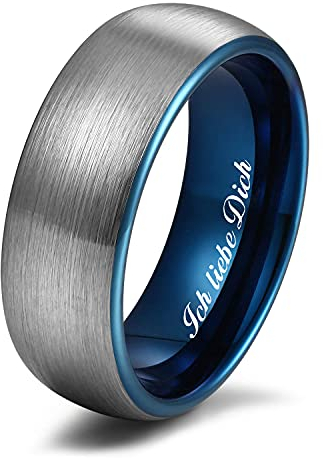 Zakk Ring Herren Damen Wolfram Verlobungsring Trauringe Ehering Partnerringe Gebürstet 6mm 8mm Schwarz Blau (Blau-8mm, 57 (18.1))