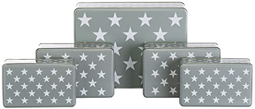 Brandsseller Set di 5 barattoli per biscotti in metallo – Barattoli natalizi con coperchio, contenitori alimentari per biscotti, dolci e pasticcini – Design grigio con stelle
