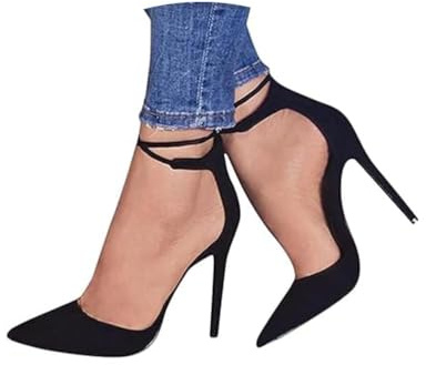 ticticlily Donna Sandali da Estivi Eleganti Comode Pelle Scamosciata Stiletto Tacco Alto High Heels A Nero 40 EU