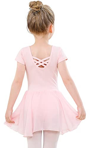 Ballettkleidung Mädchen Baumwolle Ballettkleid Balletttrikot Kurzarm Tanzkleid Tanzbody mit Chiffon Rock Tütü