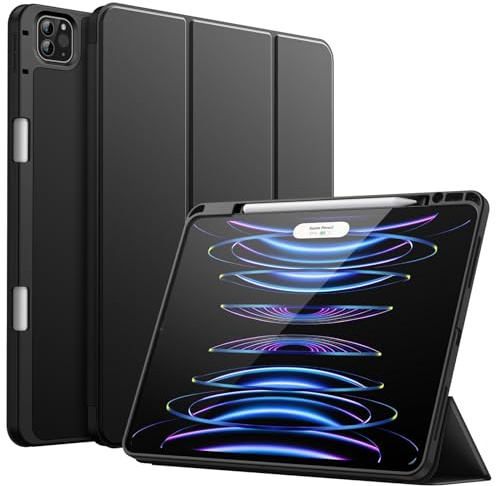 JETech Custodia per iPad Pro 12,9 Pollici (6a/5a Generazione, Modello 2022/2021), con Portapenne, Supporta la Ricarica di Pencil 2a Gen, Cover Tablet Sottile con Retro in Morbido TPU (Nero)