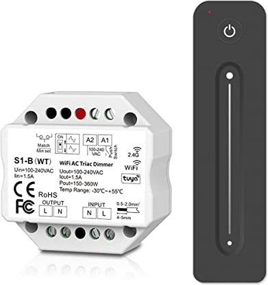 YSRSAI Unterputz Dimmer-AC Triac LED Dimmer WiFi mit 2.4G RF Fernbedienung Trafo Funkschalter für Smart Life APP Amazon Alexa Google Home
