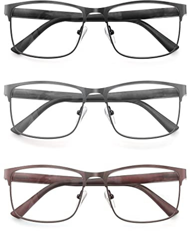 HEEYYOK Occhiali da Lettura Uomo Luce Blu Bloccando Computer 1.50+ Lettori Occhiali Per Gli Uomo, Telaio In Metallo Anti UV Occhiali Digitali