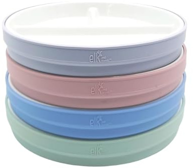 Elk and Friends Platos De Porcelana Blanca Para Niños De 7.8 Con Fundas De Silicona. Platos Divididos. Apto Para Microondas Y Lavavajillas. Platos Antideslizantes Para Aperitivos.