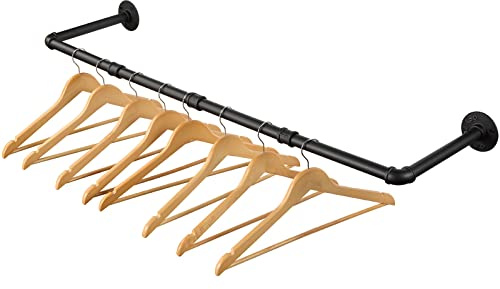 ITOOLFIRM Industrial Drain Pipe Clothes Rail 100cm | Rustic Vintage Steel Wall & Ceiling Mounted Coat Rail | Heavy Duty Metal Garment Hanging Rack with 25cm Projection