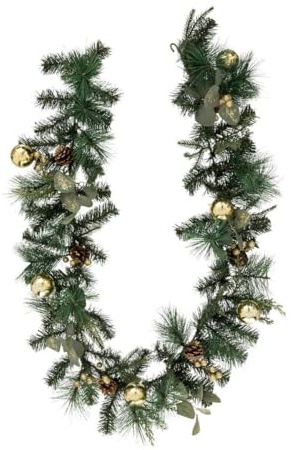 FEERIC LIGHTS & CHRISTMAS Weihnachtsgirlande Eukalyptus Kugeln Gold Kunststoff 2 m