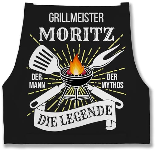 Schürze - Grillschürze Herren Männer - Grillmeister Der Mann Der Mythos Die Legende mit Name - Lustiges Geschenk Grillen Papa Vatertag Geburtstag - 85x69 - Schwarz - für grillzubehör