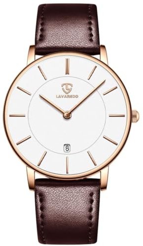 aswan watch Flache Damen Analog Quarz Armbanduhr mit Leder/Silikon Armband, Datum, 2 Zeiger, 39 mm Gehäusegröße