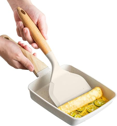 Silicone Spatula Turner | Spatula Turner Thin Kitchen Spatula Dishwasher-Safe and Heat-Resistant - Silicone Turner with Wooden Handle Non Scratch for Steak Fried Egg Meat Pie
