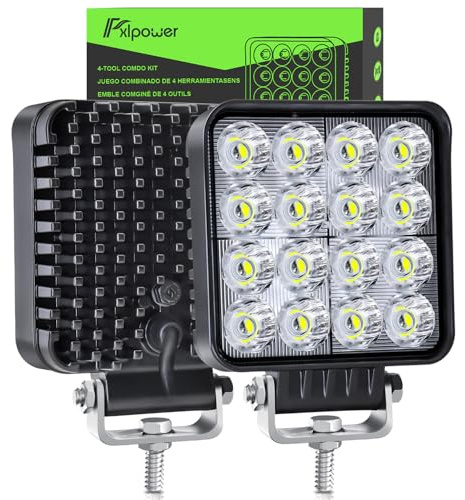 Fxlpower LED Arbeitsscheinwerfer 48W, 3100 lm, 12-24V, 2 Stück | 30° Spot-Licht, IP67 Wasserdicht, 180° Verstellbar, Für Traktor, LKW & Bagger, 50.000h Lebensdauer