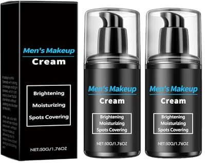 Crème De Maquillage Pour Hommes, Fond De Teint Crème Homme, Crème Anti-Cernes Hydratante Pour Hommes, Crème Visage Pour Hommes, Éclaircir Le Teint Et Couvrir Les Pores (2 X 50 G)