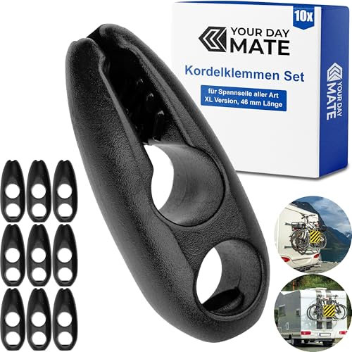 Morsetti per tenditori elastici, 10 pezzi, neri, in plastica, fermacorda per corde elastiche, cinghie in lattice, corde in nylon, fermacorda per tenditori per bagagli per il fissaggio di cartelli