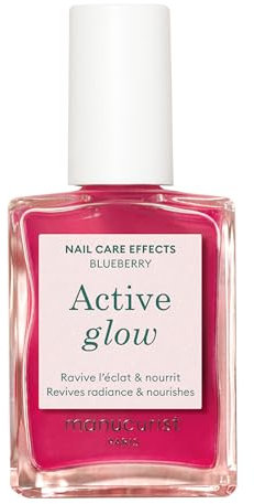 Manucurist Active Glow Blueberry - Smalto per Unghie Cura Riparatore Rosa - Vegan & Made in France - Smalto Nutriente Trasparente Glowy Rosa Intenso - Regalo Donna