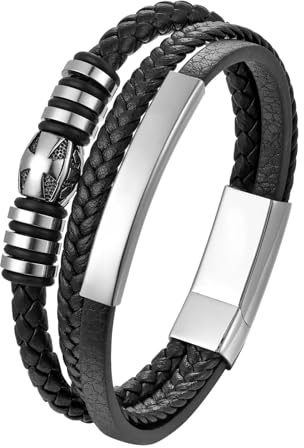 JSNOM Armband Herren Lederarmband Kreuz: Geflochten Leder Weihnachten Vatertag Valentinstag Geburtstagsgeschenk Liebesgeschenke Schmuck Geschenk für Freund Ehemann Papa Männer (A)