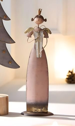 Dekoleidenschaft Dekofigur Engel Prinzessin aus Metall im Shabby Look, 26 cm hoch, Engelfigur, Weihnachtsdeko