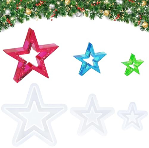MICHIHOMIE Moldes Silicona Estrellas, 3 Piezas Moldes Fundición Silicona Estrella Navidad, Moldes Silicona Fundición Moldes Estrella, Estrellas Moldes Escayola para Fundición