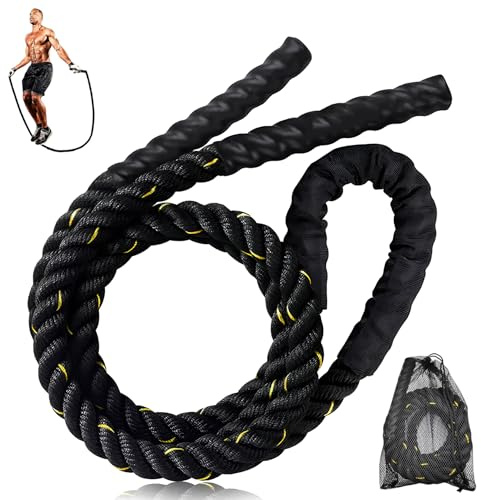 Bomvabe Schweres Springseil Erwachsene für Fitness Muskelaufbau, Langes Schweres Springseil für Training Fitnessstudio Outdoor, Schwarz