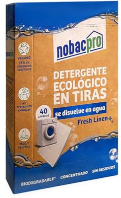 NobacPro - Detergente en Tiras para Lavadora | Hasta 40 Lavados - 20 Tiras | Olor Free Fragance | 100% Ecológico | Hipoalergénico y vegano | No contiene plásticos | Fabricado en España