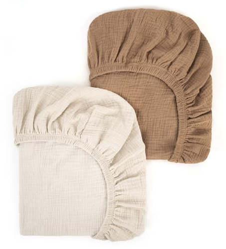 Peepeemax Sábana Bajera para Cuna de Bebé 80x40cm, Algodón Muselina Protector de Colchón, Cesta de Moisés, Moisés, Funda de Colchón para Recién Nacidos para Cunas, 2 Unidades, Marrón