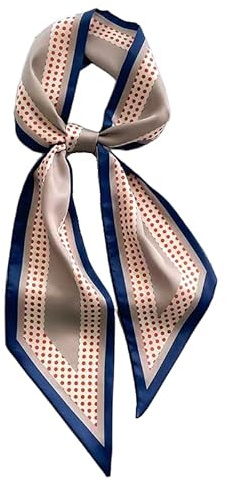 GIMIRO Satin Seidenschal 148 x 13,5 cm Eleganter Punktmuster, Marineblau und Koralle, Geometrisches Design (Gray Orange Navy Polka Dots)