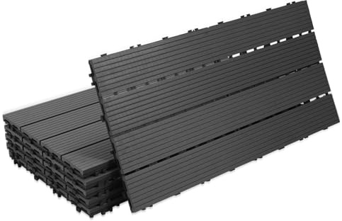 Eulenke WPC terrassplattor 24 stycken, 30 x 60 cm terrassbrädor för balkonggolv, klickplattor, balkongplattor i träutseende, golvbeläggning väderbeständig för terrass, för 4 m², grå