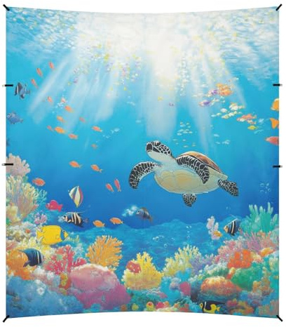 Somurtle Fish Sea World - Parasol plegable para playa, UPF50, impermeable, con sacos de arena y pala de arena para camping, picnic, patio trasero y pesca