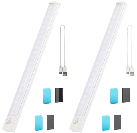 Luci LED da Armadio con Sensore di Movimento – 2 Pezzi – Bianco Freddo 5000K – USB Ricaricabile – Luce Indiretta Antiabbagliamento – Con Magneti Potenziati e Adesivi Rinforzati – Ideali per Interni, C