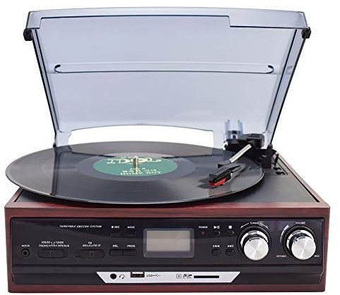 ZJFHEYUO Giradischi in Vinile Multifunzionale Moderno Marrone, Vecchio Giradischi, grammofono Antico, audiocassetta, Radio U Multifunzione Bluetooth