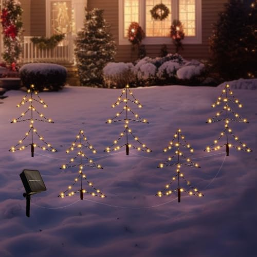 4m d’éclairage de Noël extérieur, décoration de Noël LED extérieure en lot de 5, éclairage de Noël extérieur pour arbre, piquet de jardin solaire pour Noël avec IP65 résistant aux intempéries, idées d