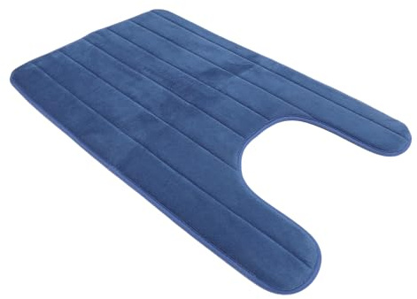 FIXOSHEE Tapis De Sol WC Forme u 50x80 Cm en Corail Velours Mémoire De Forme Antidérapant Bleu Marine pour Salle De Bain Et Toilettes