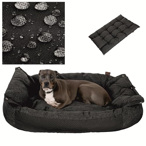 PillowPrim Hundebett & Hundematratze in einem - Hundesofa für mittelgroße und große Hunde - leicht zu reinigen - Bequemes Haustierbett - Hundekissen - XL 94x59 cm - Schwarz