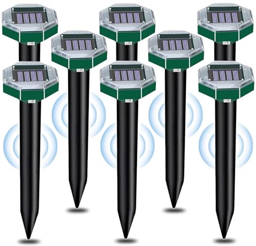8 Pièces Anti Taupe Solaire Vibration et Ultrasons,Anti Taupe Ultrason Solaire avec IP65 Imperméable,Taupe Solaire Repulsif,Repousse Les Taupes et Autres Rongeurs pour Le Pelouses et Les Jardin