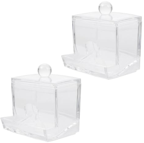 NUOBESTY Contenedor para Hisopos de Algodón Transparente 2 Piezas Tapa Hermética Organizador para Maquillaje y Baño Almacenamiento Práctico Hogar