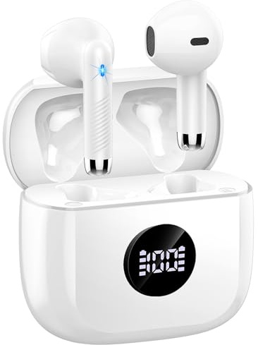 Jxrev Auriculares inalámbricos, Bluetooth 5.6, estéreo profundo, auriculares intraurales con micrófonos ENC con cancelación de ruido, reproducción de 40 horas con mini funda, auriculares impermeables