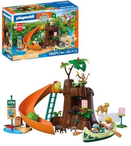 PLAYMOBIL | Animals & Friends | Zoo Aventura en la Jungla | Gran árbol de la Jungla con Canoa y Hoja-catapulta | Juguete Infantil a Partir de 4 años | 72071