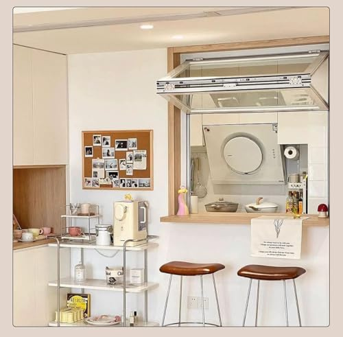 Ventana De Concesión Plegable De Doble Guillotina: Ventana Corrediza De Aluminio De Arriba Hacia Abajo Con Vidrio Templado De 5 Mm, Cerradura De Seguridad((WXH)43x57cm)