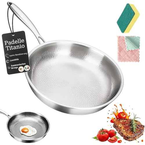 Generico Padelle in Titanio non Rivestita, Premium Titanium Pro 20/24/26/28/30 cm, Robusta Padella in Titanio Senza Rivestimento avec Poignée Amovible (Senza Coperchio, 24 cm)