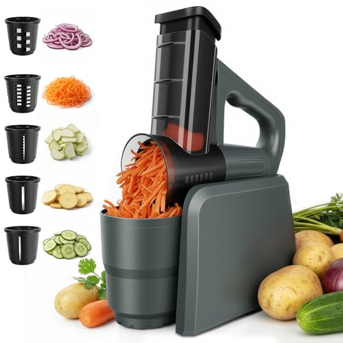 Electric Cheese Grater Vegetable Slicer 5-in-1, with 5-Interchangeable Drum Blades, Cheese Graters for Fruit and Vegetables Carrots Nuts Grater Kitchen
