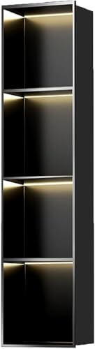 HGOuhK Nicchia in acciaio inossidabile, con LED, scaffale portaoggetti for nicchia da incasso, ripiano for articoli toeletta(Black,120x28x12.5cm)