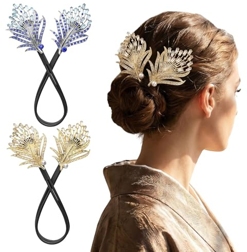 Glamoreal 2 pièces créateur de chignon, créateur de chignon en cristal, disque torsade française pour femmes, rouleau paresseux à ressort, bijoux de cheveux pour femmes et filles