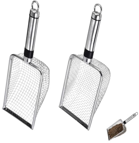 Solvio 2Pcs Stainless Steel Garden Soil Sifter Set - 3.8mm & 5mm Mesh Garden Riddle for Soil, Sand, Rocks and Compost - Ergonomic Handle Sieve Trowel for Gardening, Cat Litter and Reptile Sand
