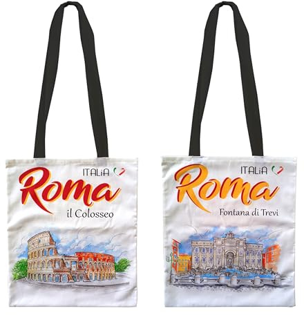 Shopper Borsa Tracolla Cotone Roma Italia Souvenir Utile Shopping Spesa