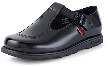 Kickers Women's Fragma T-Buckle Black Leather School Shoes | Smart Everyday School Look | Everyday Comfort Fit, Cushioned for All-Day Wear, Black, 6.5 UK