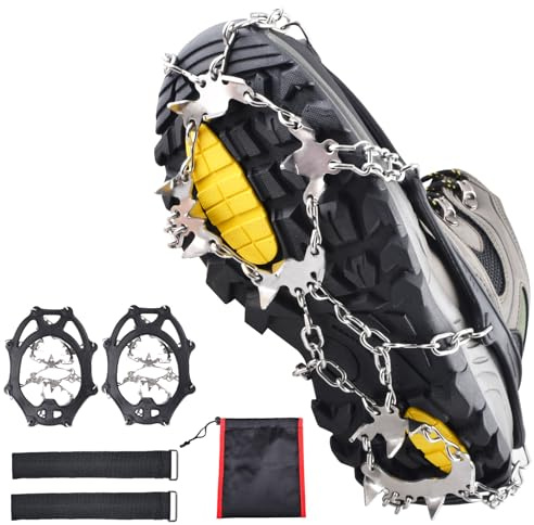 Azarxis Steigeisen für Bergschuhe, Schuhkrallen mit 19 Zähnen, Anti-Rutsch Schuhspikes für Outdoor (Schwarz, XL)