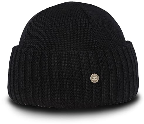 Sterkowski Orso Strickmütze | 100% Merinowolle Beanie für Herren und Damen | Wintermütze Merino Fisherman Fahrrad Sport Warm Skimütze Arbeitsmütze Wollmütze Hiking Universelle Größe Schwarz