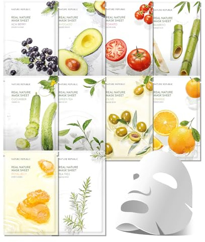 Nature Republic Real Nature Sheet mask set (10 Pack) | Moisturizing & Soothing Facial Masks with Natural Extracts, Moisture Barrier Support, Hydrating Skincare for All Skin Types, Korean Skin Care