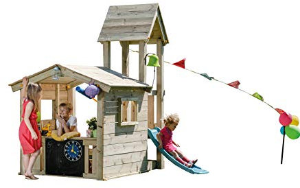 MASGAMES | Parque Infantil Torre Lookout S | Casita con Torre anexa y tobogán a 60 cm de Altura | Anclajes incluidos | Uso doméstico |
