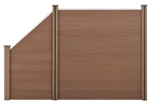 neu.holz WPC Gartenzaun mit abgeschrägtem Zaunelement 183x277cm Braun Sichtschutz Windschutz Lamellenzaun Zaun Schrägelement
