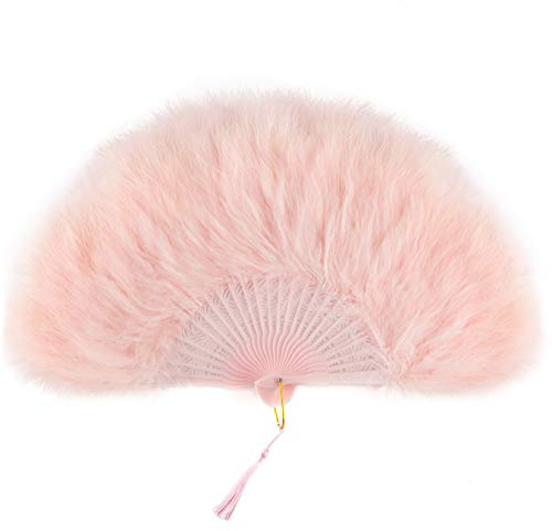 Coucoland 1920s Marabou Feather Fan Flapper Folding Hand Fans Feather Fan Handheld for 20s Vintage Gatsby Party (Pink)